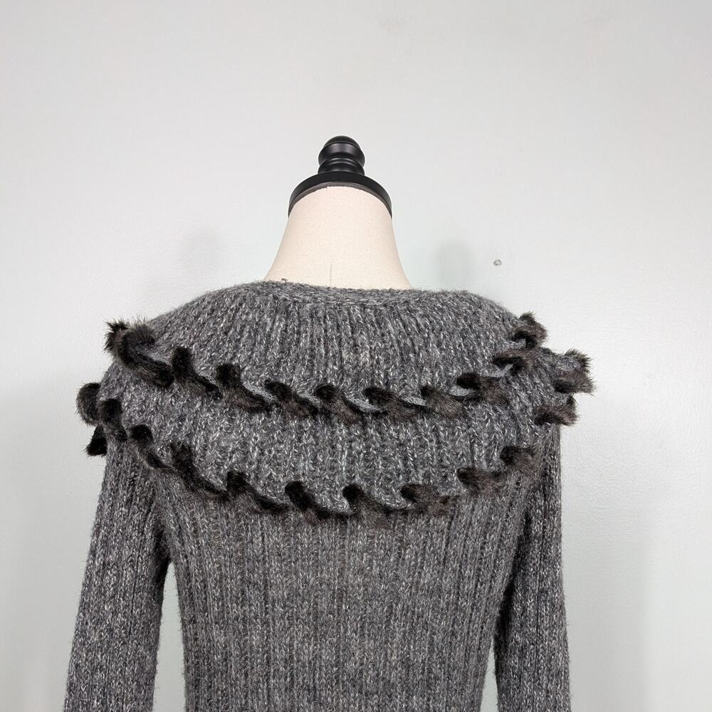 Lapis Duster Cardigan Sweater S Gray Faux Fur Whimsigoth Y2K Fairy Witchy Boho - Picture 9 of 11